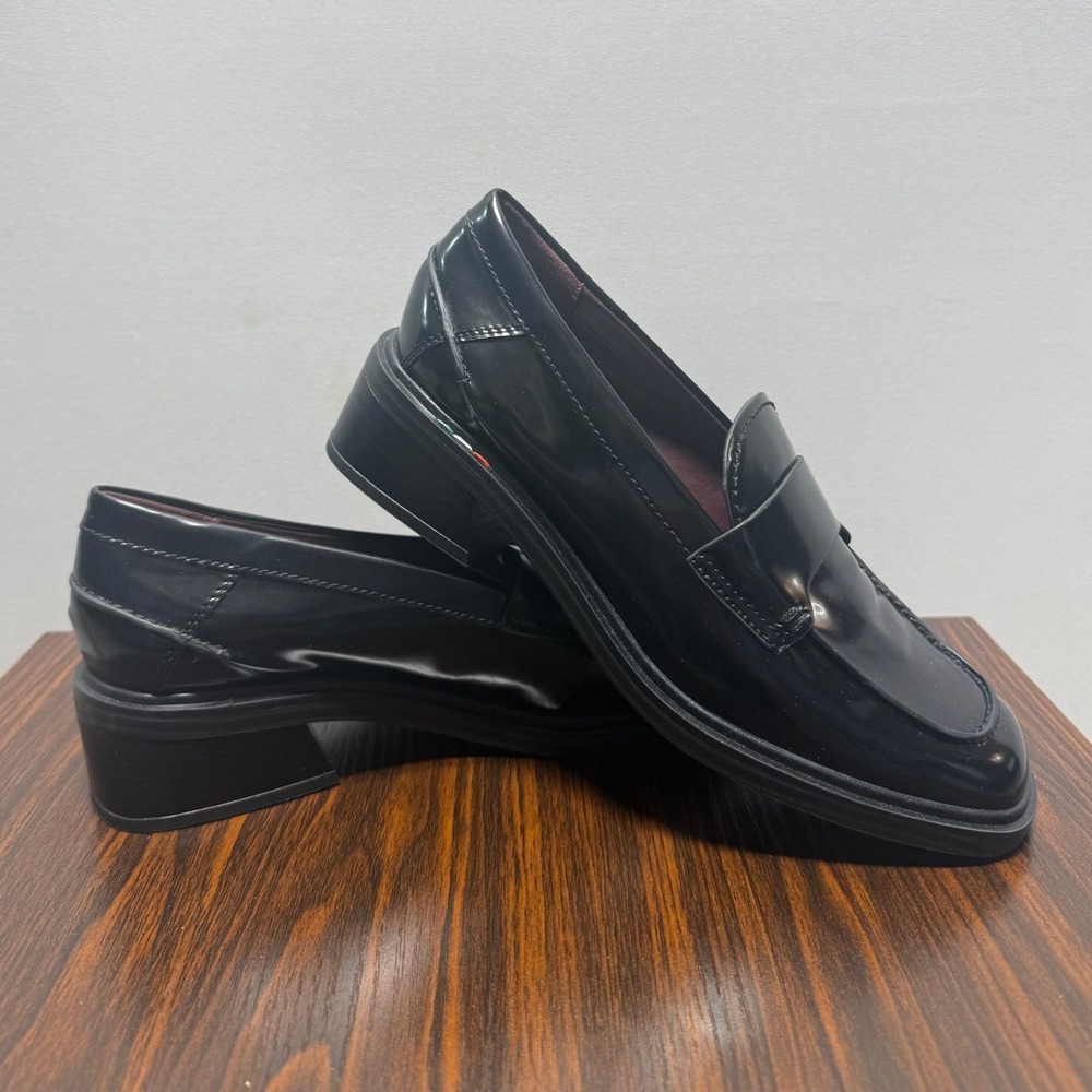 Franco Sarto Gabriella Black Patent Penny Loafer Block Heel Square Toe Mens 6.5M